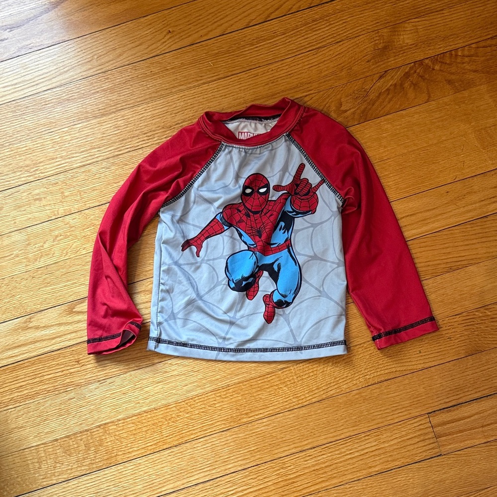 Marvel Spider-Man Red & Light Gray Kids Swim Top